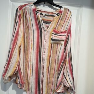 Zac & Rachel HOPE & HARLOW STRIPED 3/4 SLEEVE BUTTON DOWN TOP